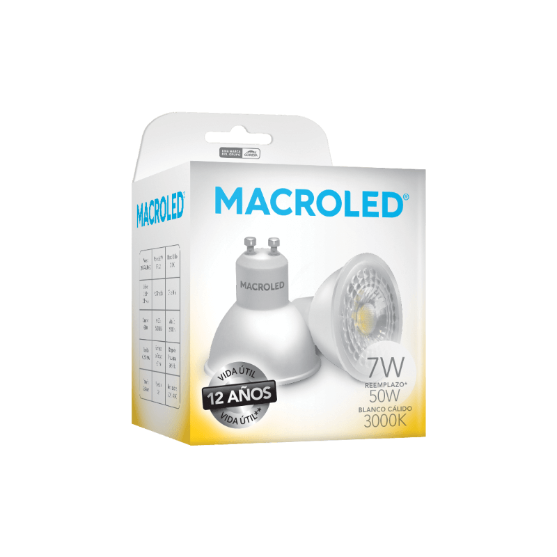 Lámpara led MACROLED dicroica eco GU10 7w 3000ºk luz cálida