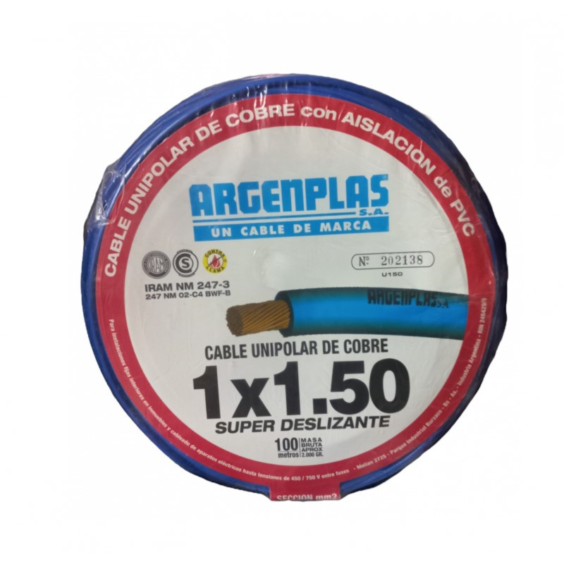 Cable Unipolar Argenplas Mm Celeste Iram Nm