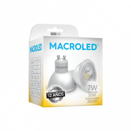 Lámpara led MACROLED dicroica eco GU10 7W 2700K luz cálida