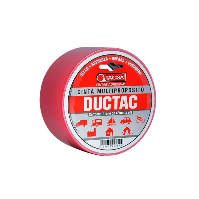 Cinta multipropósito TACSA DUCTAC 48mm por 9 metros rojo