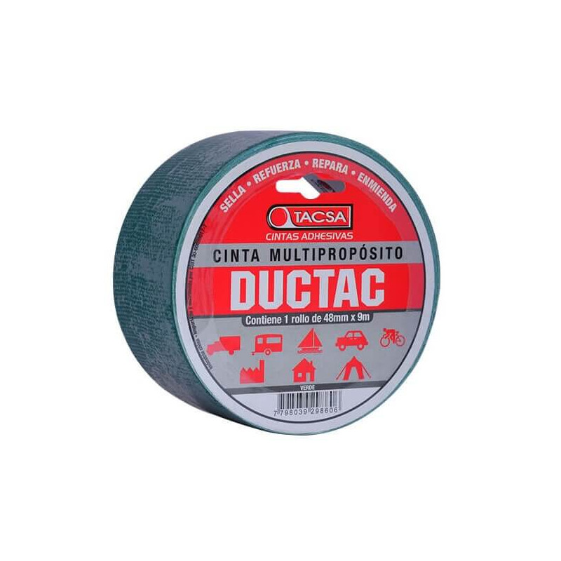 Cinta multipropósito TACSA DUCTAC 48mm por 9 metros verde