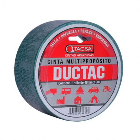 Cinta multipropósito TACSA DUCTAC 48mm por 9 metros verde