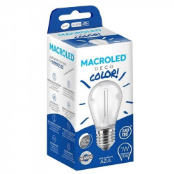 Lámpara led MACROLED Gota E27 1W vidrio traslúcido luz azul