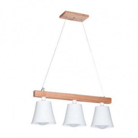 Colgante CARILUX para 3 luces E27 madera paraiso campana de metálica blanca