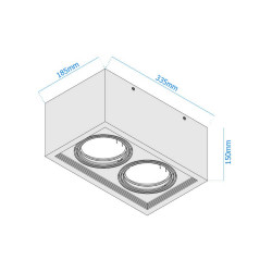 Plafón MACROLED cardánico cuadrado para 2 luces GU10 AR111 sin zócalo negro