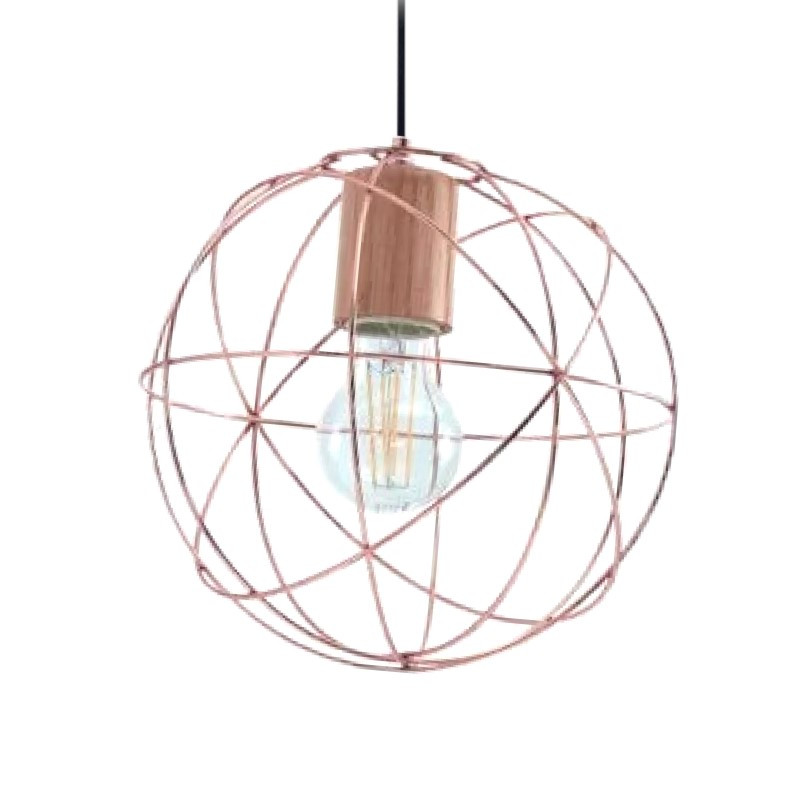 Colgante Jaula Carilux Atomo Mini Luz Cms Madera Nativa Con Cromo