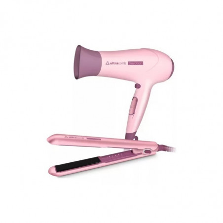 Combo secador y planchita de pelo ULTRACOMB DEVOTION 2200W rosa