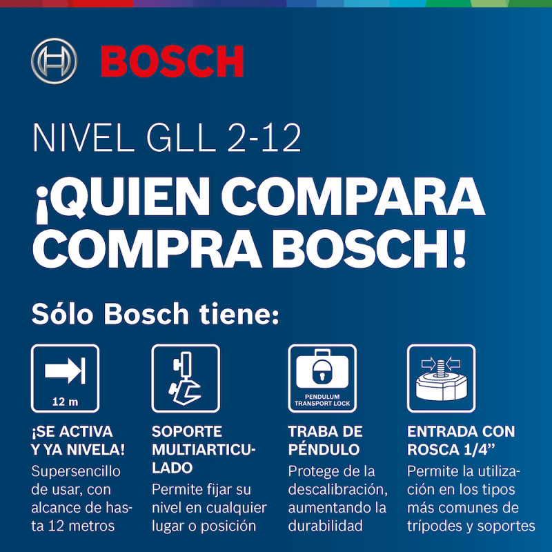 NIVEL LASER BOSCH GLL 2-12 – Abrafer SRL – Ferreteria Industrial