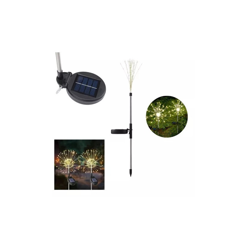 Kit estaca solar ETHEOS fuegos artificiales IP65 2x1.2W 3000K luz cálida