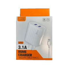 Cargador viajero PRO21 LITE USB-C 3.1A blanco con cable