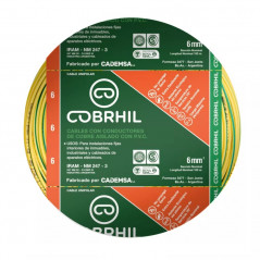 Cable unipolar COBRHIL 6mm2 verde amarillo IRAM 2183-NM247-3