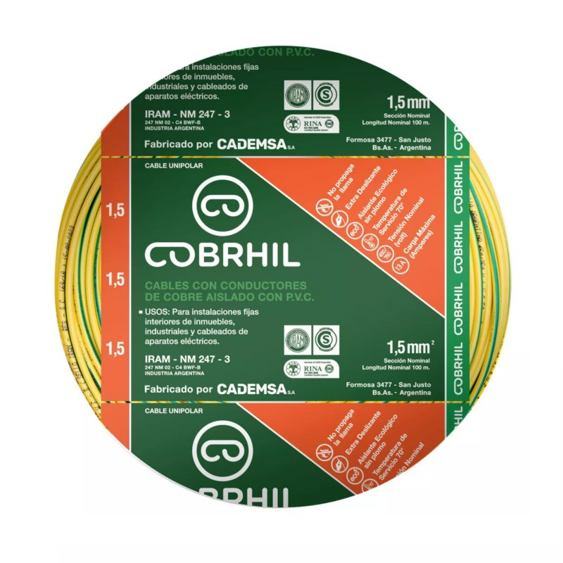 Cable Unipolar Cobrhil Mm Verde Amarillo Iram Nm