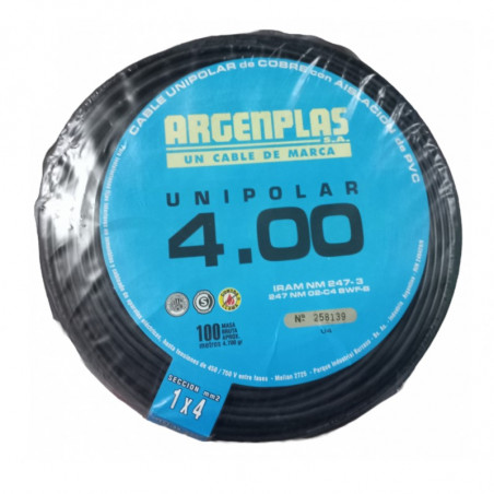 Cable unipolar ARGENPLAS 4mm2 negro IRAM 2183-NM247-3