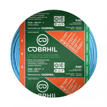 Cable unipolar COBRHIL 4mm2 celeste IRAM 2183-NM247-3