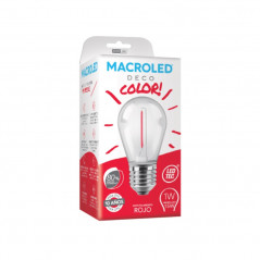 Lámpara Led MACROLED gota 1w E27 luz roja vidrio traslucido