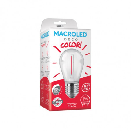 Lámpara led MACROLED gota E27 1W vidrio traslucido luz roja