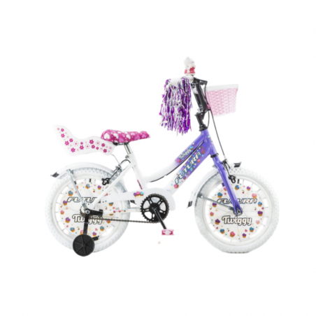 Bicicleta FUTURA TWIGGY rodado 16 con canasto y porta muñeco violeta