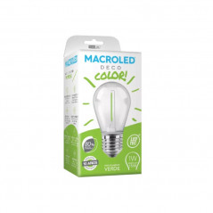 Lámpara led MACROLED gota 1w E27 luz verde vidrio traslucido