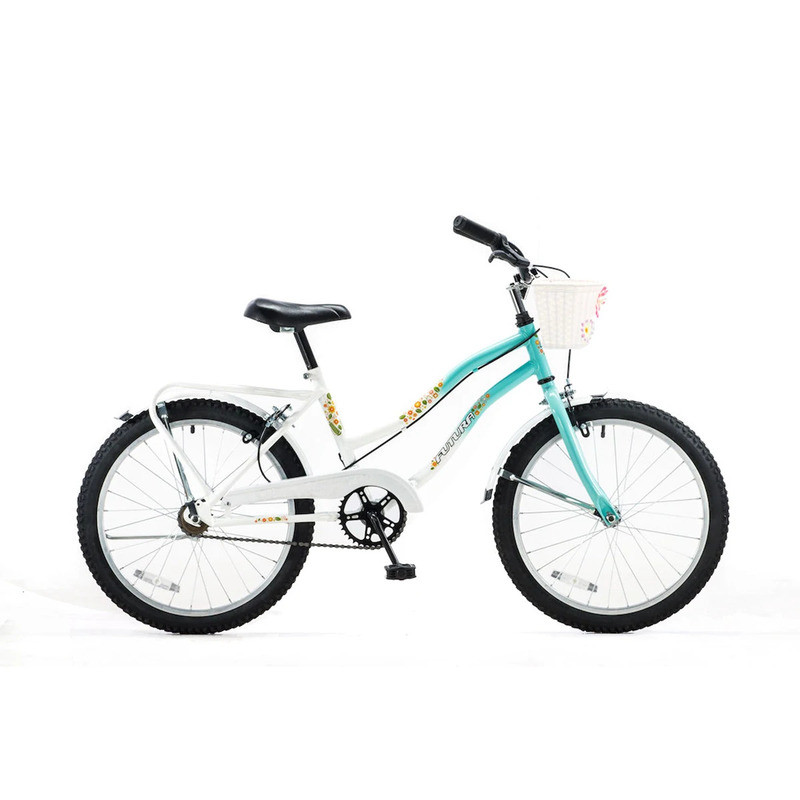 Bicicleta FUTURA LITTLE CRUISER rodado 20 cuadro de acero celeste con canasto