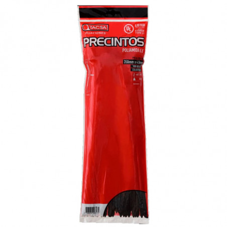 Precinto TACSA 350x4.6mm negro soporta 23kg por 100 unidades