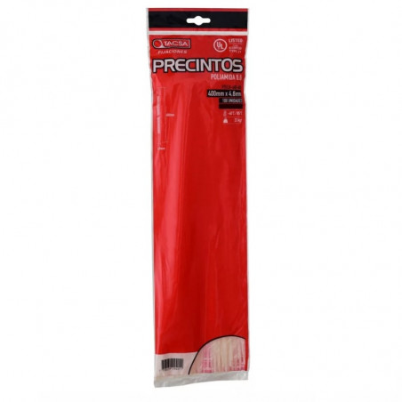 Precinto TACSA 400x4.6mm negro soporta 23kg por 100 unidades