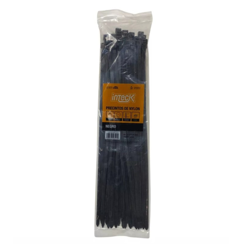 precinto INTECK de nylon 450mmx7.6mm negro por 50 unidades