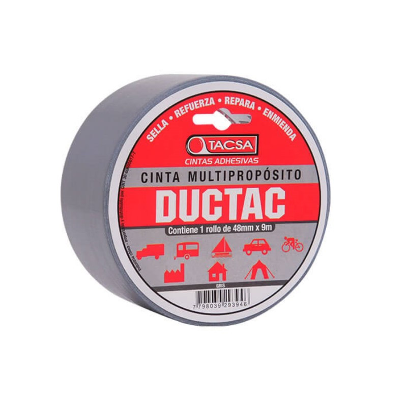 Cinta multipropósito TACSA DUCTAC 48mm por 9 metros gris