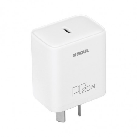 Cargador viajero SOUL CVQ-PD20W carga rápida 20W USB C sin cable blanco