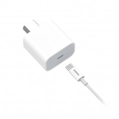 Cargador viajero SOUL CVQ-PD20WC carga rápida 20W USB C con cable blanco