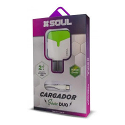 Cargador SOUL SHARE DUO usb 2.4a puertos micro usb verde