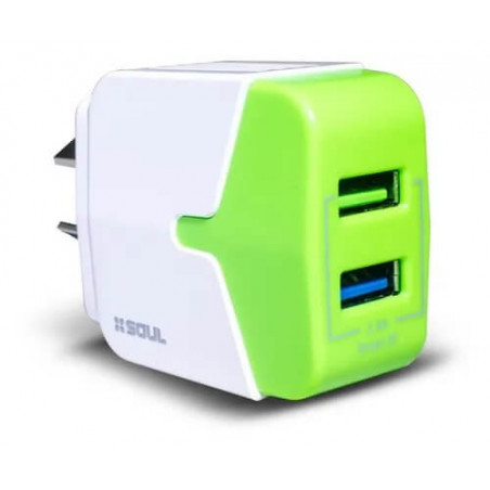 Cargador SOUL SHARE DUO usb 2.4a puertos micro usb verde