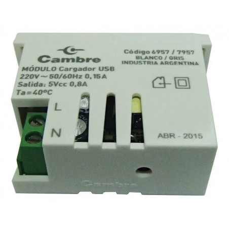 Módulo toma usb CAMBRE 220V blanco